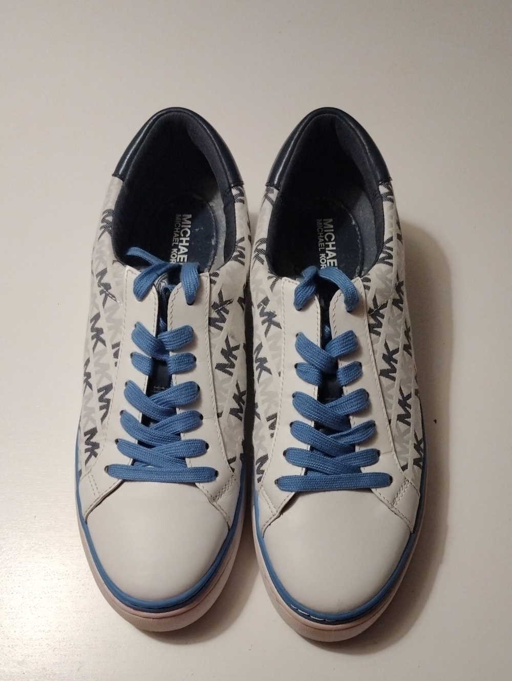 Michael Kors Women's White Sneakers with Blue Laces and MK Logo